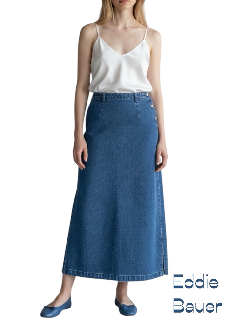 Eddie Bauer Blue Jean Boho 100% Cotton Festival Maxi Skirt Size 8